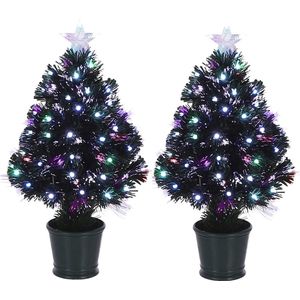 Set van 2x stuks fiber optic kerstbomen/kunst kerstbomen met knipperende verlichting en piek ster 60 cm