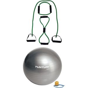 Tunturi - Fitness Set - Tubing Set Groen - Gymball Zilver 90 cm