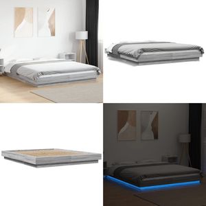 vidaXL Bedframe met LED-verlichting grijs sonoma eiken 150x200 cm - Bedframe - Bedframes - Bed - Bedbodem