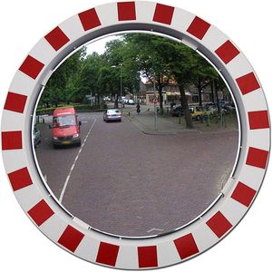 Verkeersspiegel Rond Onbreekbaar 60 cm | Spiegel Verkeer - Veiligheidsspiegel - Buitenspiegel | Rood Wit | Inclusief bevestigingsmateriaal - 11 meter zicht