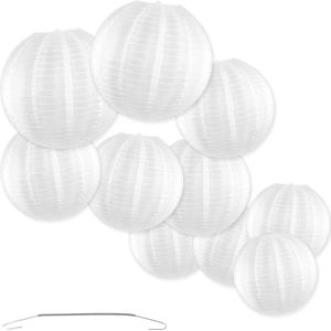 Nylon lampionnen - wit - 10 stuks - inclusief handige ophanghaakjes