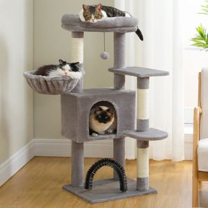Indoor Cat Tree Tower – 106CM with Self Groomer, Sisal Scratching Post, Large Condo Perch, Stable for Kittens, Spacious Hummocks, Scratching Post for Cats