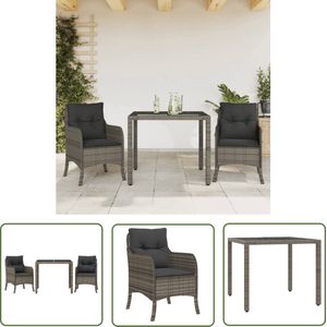 The Living Store 3-delige Tuinset met kussens poly rattan grijs - Tuinset - Buitentafel - Lounge Set - Eetkamerset - Pe Rattan