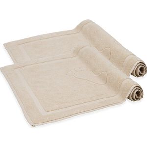 Komfortec Badmat Set - 2 stuks - 50x80 cm - 100% Katoen - Zachte en Absorberende Douchemat/Handdoek - Beige