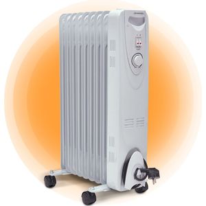 Johannson Oliegevulde Radiator 2000 Watt Vermogen | Mobiele Verwarming met 9 Elementen | Verwarming met Oververhittingsbeveiliging | Elektrische Radiator | Elektrische Verwarming | 3 Verwarmingsstanden | Radiator met Thermostaat