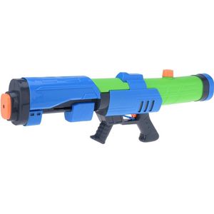 1x Waterpistolen/waterpistool blauw/groen van 63 cm met pomp kinderspeelgoed - waterspeelgoed van kunststof - grote waterpistolen met pomp