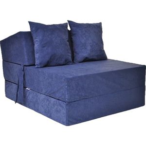 Luxe Opvouwbare Logeermatras Navy Blauw - Camping Matras 200x70x15 cm - Met Kussens