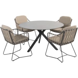 Prego Locarno dining tuinset 130 cm rond 5 delig HPL antraciet 4 Seasons Outdoor