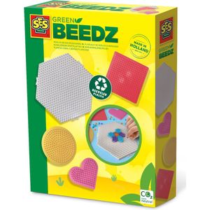 SES - Green Beedz - Strijkkralen legborden - 4 grondplaten - gemaakt van recycled kunststof - hexagon, vierkant, cirkel en hartje