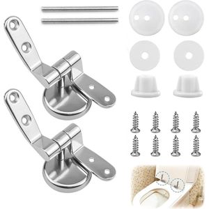 Toiletbril Scharnier Set - 2 Stuks - WC Bril Scharnieren - Universele Scharnieren Voor Toiletbril - Scharnier Vervangset - RVS - Inclusief installatiekit - Vervangende Scharnieren Voor Wc-Bril - Bevestigingsgarnituur Closetzitting - Chroom