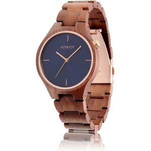HOT&TOT | Bixie - Houten horloge voor dames / heren - Notenhout - Blauw - Roségoud - 40mm