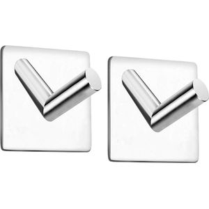 Zelfklevende Handdoek Haken - 2 Stuks - Vierkant - Chrome Metaal RVS - Glimmend - Glans - Ophang Haken - Badkamer - Keuken - Gang - ophangen - Haak