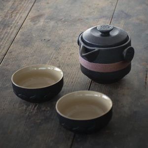 Zwarte keramiek theeset met 2 theekopjes - 3-delig - thee cadeau - theegeschenk - theeset keramiek japanse stijl - japanse theepot - theekan - theemok - theekop - meeneem theeset - opstapelbare theeservies