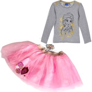 Disney Frozen luxe set - tule rok + longsleeve met goudprint - roze/grijs - maat 98/104 (4 jaar)