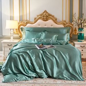 Beddengoed Laken Dekbedovertrek Voorzien Van Volledige Spreien Sets Dubbelzijdige Vierdelige Set Satijnen Zomer Slaapkamer Beddengoed Matcha Green
