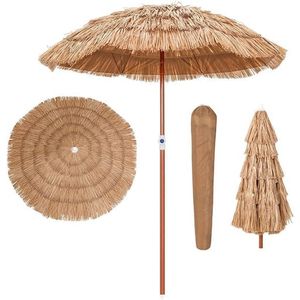 Bastix - Parasol Hawaii, stro strandparasol 175 cm, balkonparasol kantelbaar en in hoogte verstelbaar, tuinparasol met draagtas, balkon strandparasol, raffia parasol Hawaiiaanse paraplu UV-bescherming
