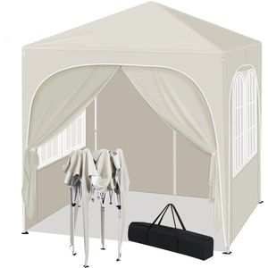 Opvouwbare Partytent - Easy up Partytent - Pop-up Paviljoen - 2x2m - Verstelbare Hoogte - Zijwanden - Waterdicht - UV - Bescherming - Buiten - Beige