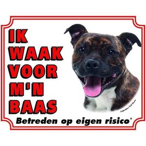 Staffordshire Bull Terrier Waakbord - Ik waak voor Brindle