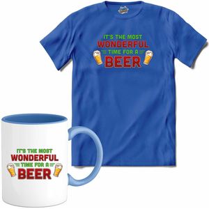 It's the most wonderful time for a beer - foute bier kersttrui - T-Shirt met mok - Meisjes - Royal Blue - Maat 12 jaar