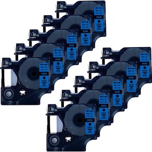 DULA Dymo D1 40916 - S0720710 - Compatible label tape - 10 lettertapes - Zwart op blauw - 9mm x 7m