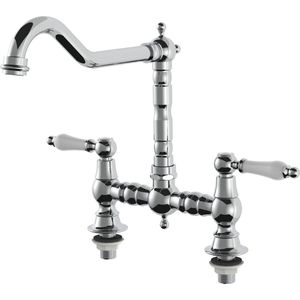 AquaTrimo Country 2 gats klassieke keuken nostalgische brug keukenkraan met haakse uitloop chroom 21CT7657CM