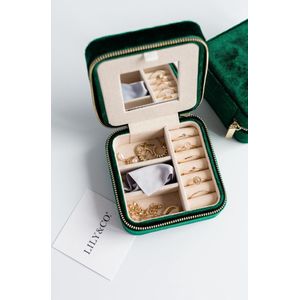 Lily&Co® Luxe Sieradendoosje Voor Op Reis - Compacte Sieraden Box - Cadeau Voor Haar - 10x10x5cm - Groen