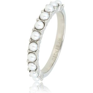 My Bendel - Ring zilver met kleine witte parels - Zilveren aanschuifring met kleine witte parels - Met luxe cadeauverpakking