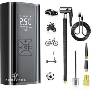 Equivera Draagbare elektrische luchtpomp met 6000 mAh accu en digitaal lcd-display/ledlicht - 150 psi compressor voor auto motorfiets fiets ballen