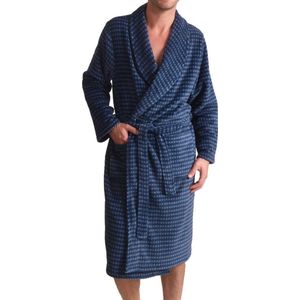 Outfitter - Heren badjas fleece - Geblokt motief - Maat XXL