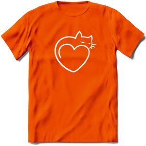 Sleepy Cat - Katten T-Shirt Kleding Cadeau | Dames - Heren - Unisex | Kat / Dieren shirt | Grappig Verjaardag kado | Tshirt Met Print | - Oranje - 3XL