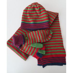 muts , sjaal en handschoenen - Jongens - Streep , groen , rood , blauw - 52 cm - 4 jaar