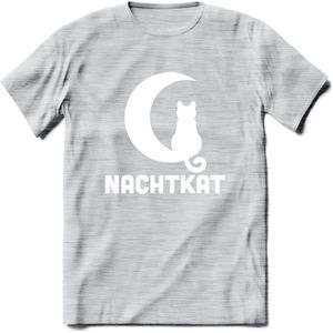 Nachtkat- Katten T-Shirt Kleding Cadeau | Dames - Heren - Unisex | Kat / Dieren shirt | Grappig Verjaardag kado | Tshirt Met Print | - Licht Grijs - Gemaleerd - L