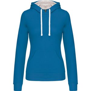 Kariban Damessweater met capuchon in contrasterende kleur K465 - Tropical Blue / White - XS