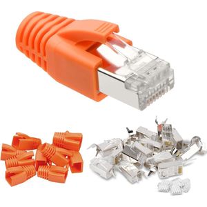 RJ45-stekker Cat7 10 stuks netwerkstekker LAN-stekker knikbescherming 135-145 mm oranje - invoerhulp RJ45-koppeling ethernetkabel CAT 7 .