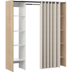 EMERIC - Verstelbare Kledingkast - Eiken en Beige - Met Legplanken en Hangkast