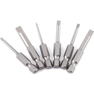 6-delige magnetische zeskantgreep schroefbitset 2-6 mm 50 mm lang met platte kop sleufschroevendraaier inzetstuk