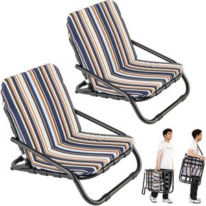 COSTWAY Strandstoelen, set van 2, inklapbare campingstoelen met kussen, sneldrogend katoen, klapstoelen met lage rugleuning en schouderbanden
