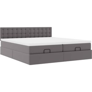 vidaXL - Ottoman - bed - met - matrassen - 200x200cm - kunstleer - grijs