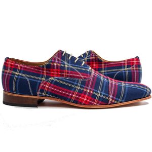 VanPalmen Nette schoenen - Schotse Ruit blauw - maat 42 - kleurrijke herenschoenen met print
