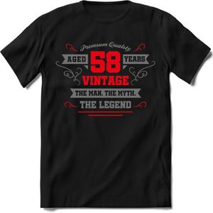 58 Jaar Legend -  kado T-Shirt Heren / Dames - Zilver / Rood - Perfect Verjaardag Cadeau Shirt - grappige Spreuken, Zinnen en Teksten. Maat XL