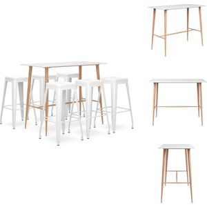vidaXL Bartafel Modern Wit 120x60x105cm - MDF en Metaal | Inclusief 6 Barkrukken 43x43x77cm - Metaal | Stapelbaar | Montage vereist - Set tafel en stoelen
