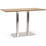 Alterego Hoge design tafel 'MAMBO BAR' van natuurlijk afgewerkt hout met geborsteld metalen poot - 180x90 cm