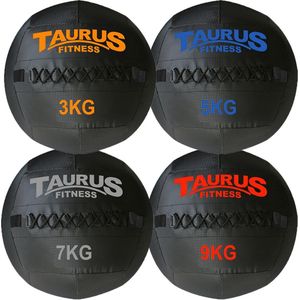 Taurus Wall Ball set (3-9 kg) – set van 4 – 35cm diameter – crossfit – muurbal – kunstleder – anti slip – functional training – stuitert - coördinatietraining