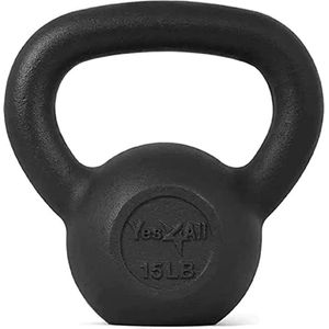 Kettlebell-gewichtenset van massief gietijzer, ideaal voor totale lichaamstraining en krachttraining, Kettlebell 6,8 kg, C. Zwart-6,8 kg