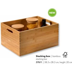 Houten Opbergbox, FSC Bamboe, 38.5x28.5x20cm, Handvaten, Stapelbaar, Kist