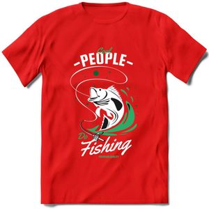 Cool People Do Fishing - Vissen T-Shirt | Groen | Grappig Verjaardag Vis Hobby Cadeau Shirt | Dames - Heren - Unisex | Tshirt Hengelsport Kleding Kado - Rood - M