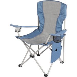Opvouwbare campingstoel met zijvak - grijs blauw - lichtgewicht en draagbaar