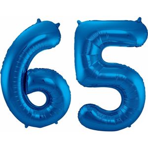 Cijfer ballonnen - Verjaardag versiering 65 jaar - 85 cm - blauw