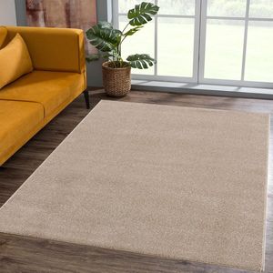Laagpolig tapijt voor de woonkamer, effen moderne tapijten voor de slaapkamer, werkkamer, kantoor, hal, kinderkamer en keuken - beige, 160 x 230 cm