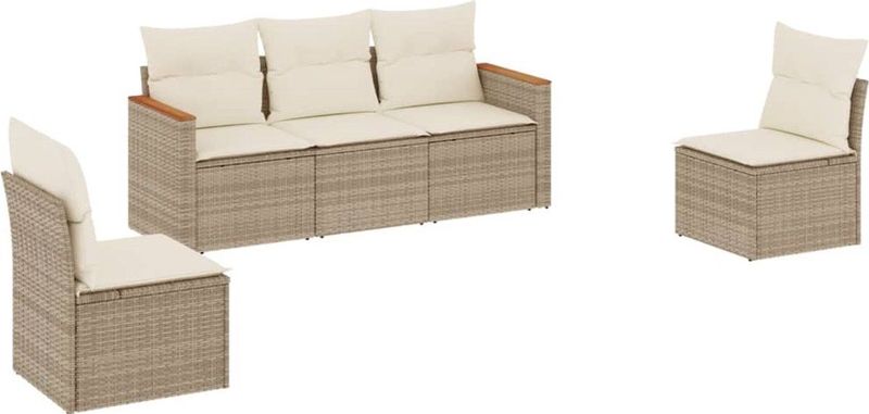 vidaXL - 5-delige - Loungeset - met - kussens - poly - rattan - beige